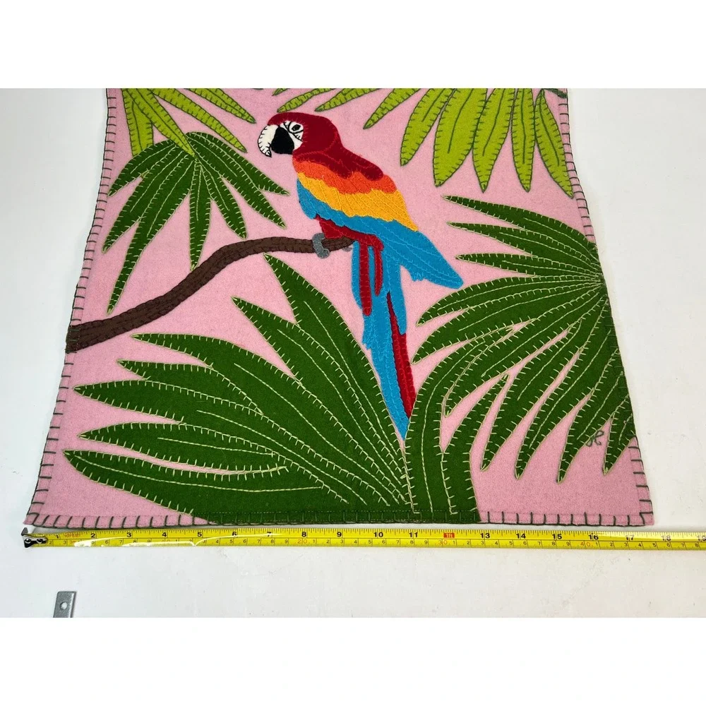 Jan Constantine England Parrot Embroidered Pink Felt‎ Pillow Cover Decor